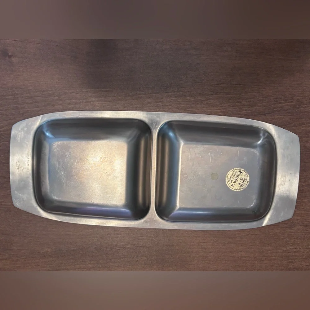 Cordova, 1969, Solid 18-8 Stainless Steel Double Serving Tray MCM